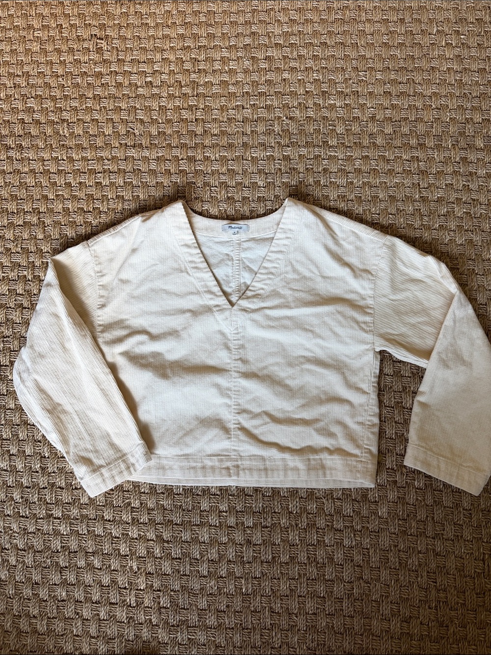 Madewell V-Neck Boxy Cotton Corduroy Pullover Top in Cream sz M